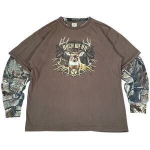 Y2K Buck Wear Deer Hunting Shirt XL Brown Camo Long Sleeve Double Layer Outdoors